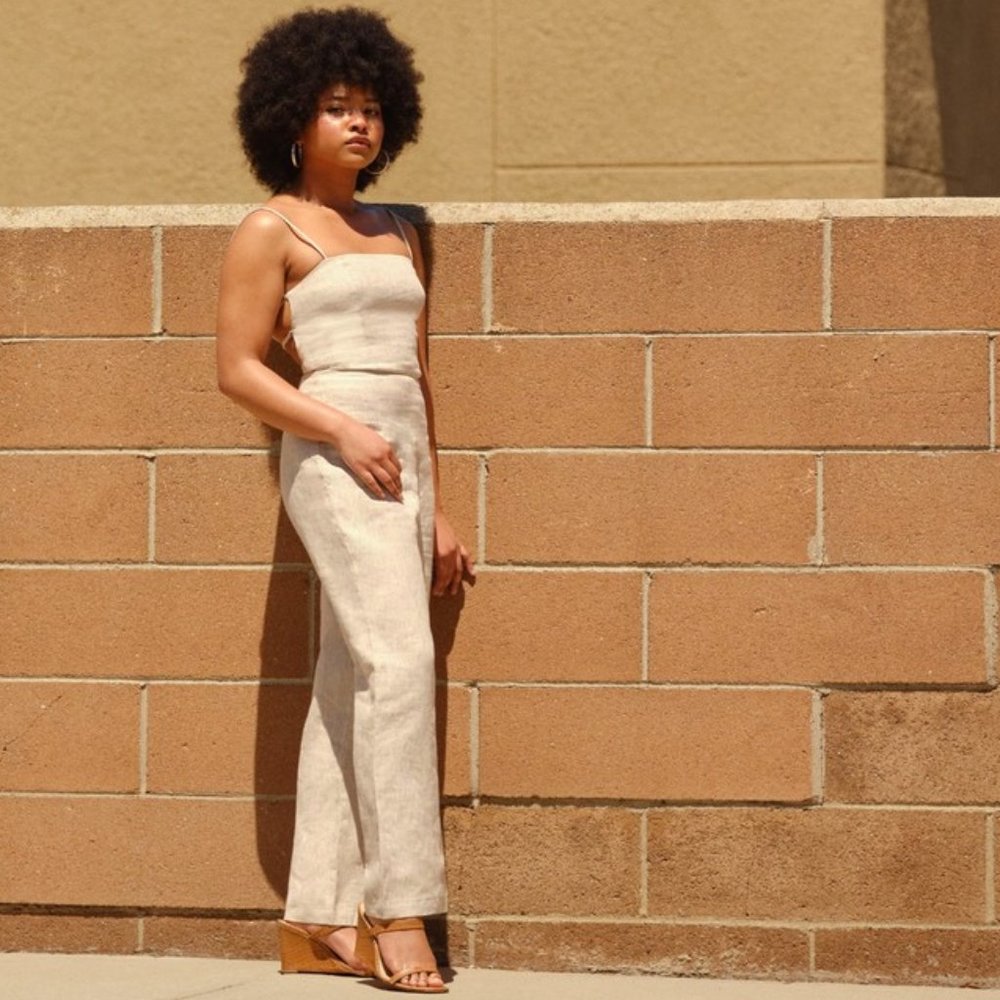 Reformation Huntington open-back jumpsuit oatmeal size 8 NWT